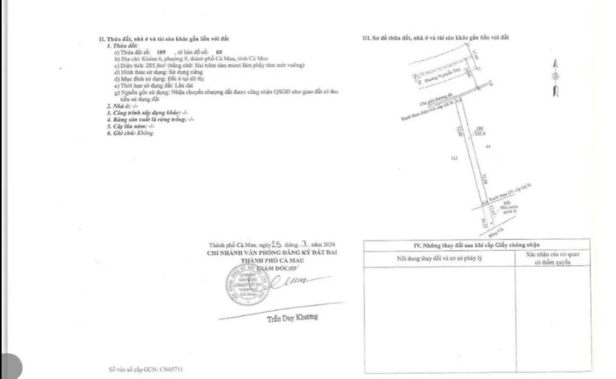 Lô đất vị trí đẹp - chính chủ cần bán nhà đất đường Nguyễn Trãi Phường 9 TP Cà Mau