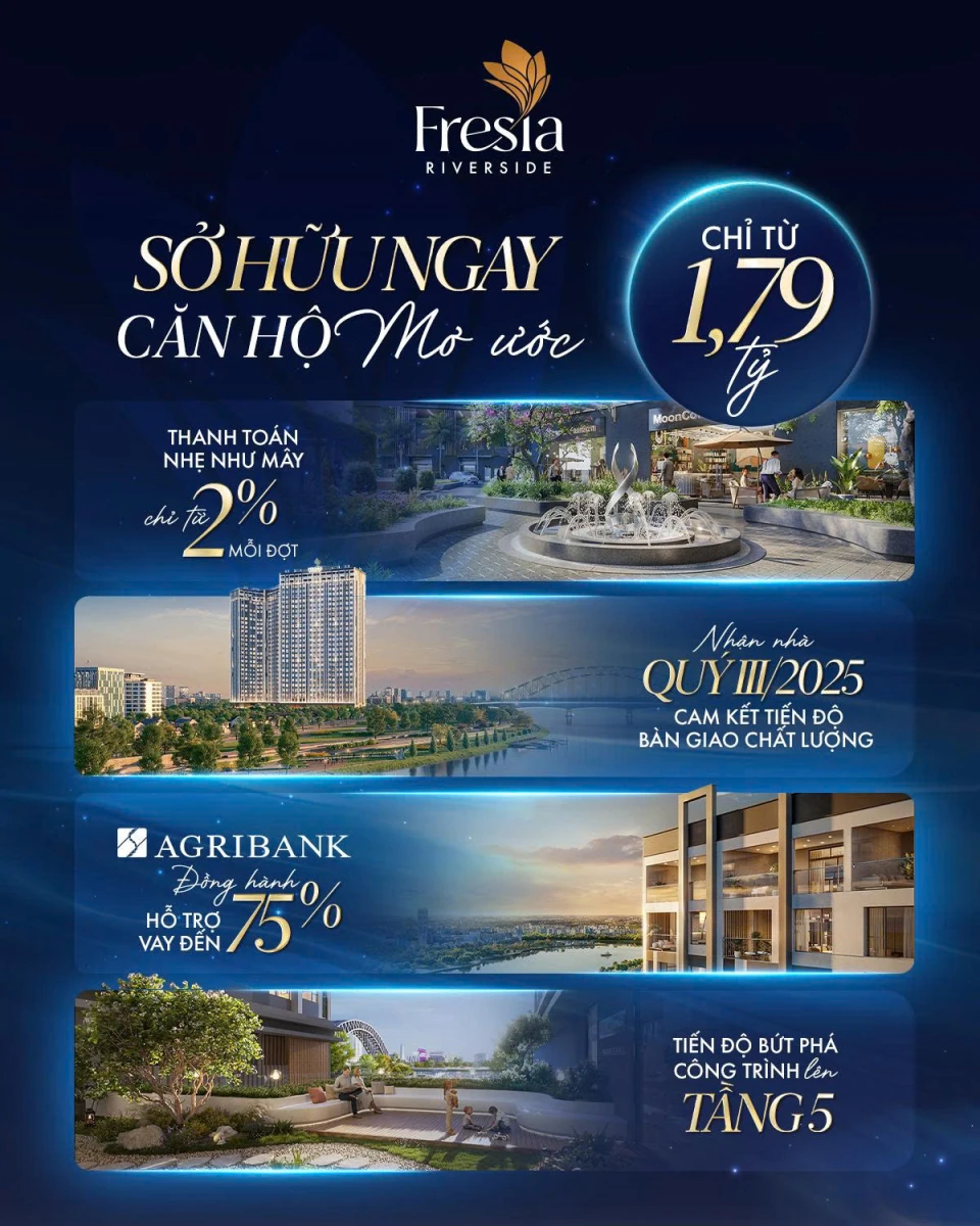 THANH TOÁN TỪ 179 TRIỆU – AN TÂM SỞ HỮU CĂN HỘ VIEW SÔNG FRESIA RIVERSIDE