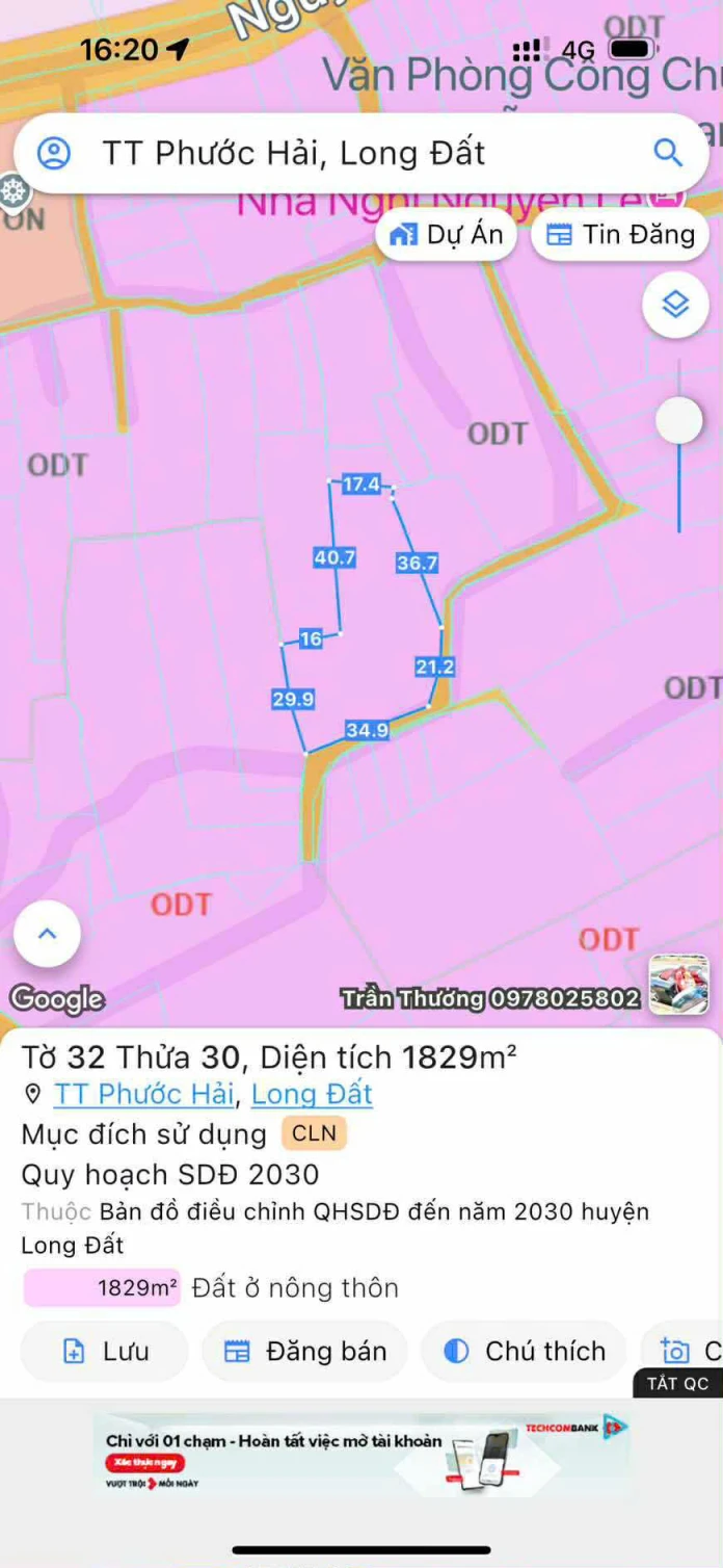 Chủ gởi bán 1800 cách tl44a ,44b 200m , ra biển phước hải 3km về lộc an , hồ tràm 10km