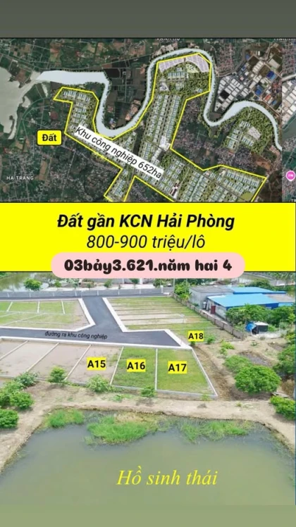 Đất cạnh khu công nghiệp Hải Phòng 800-900 triệu