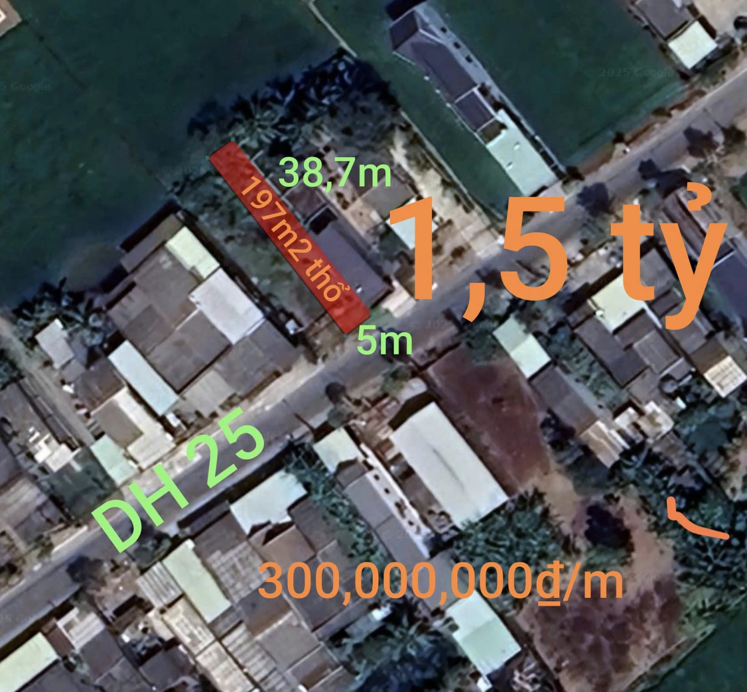 Bán đất xã Vàm Cỏ mặt tiền đường DH25 giá 1,5 tỷ