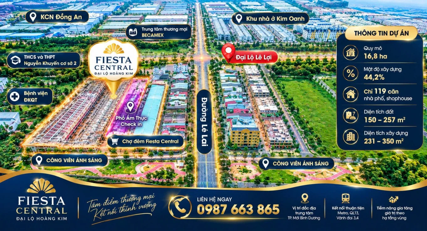 Nhà Phố Fiestal Central nhà phố 2 mặt tiền 4,6 tỷ 0987663865 gần KCN VSIP II, KCN Đồng An thành phố mới Bình Dương