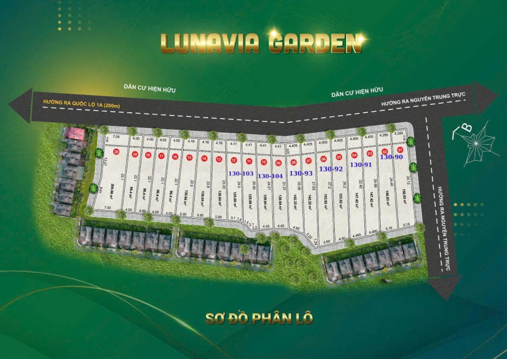 BÁN ĐẤT NỀN DỰ ÁN LUNAVIA GARDEN DIỆN TÍCH 150M2 TẠI BẾN LỨC
