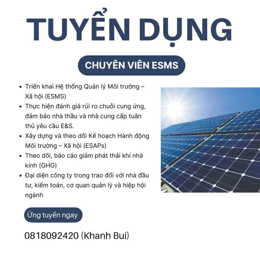 TUYỂN DỤNG CHUYÊN VIÊN ESMS – CƠ HỘI PHÁT TRIỂN TRONG MÔI TRƯỜNG CHUYÊN NGHIỆP