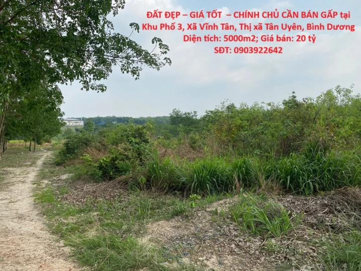 ĐẤT ĐẸP – GIÁ TỐT  – CHÍNH CHỦ CẦN BÁN GẤP tại Xã Vĩnh Tân, Thị xã Tân Uyên, Bình Dương