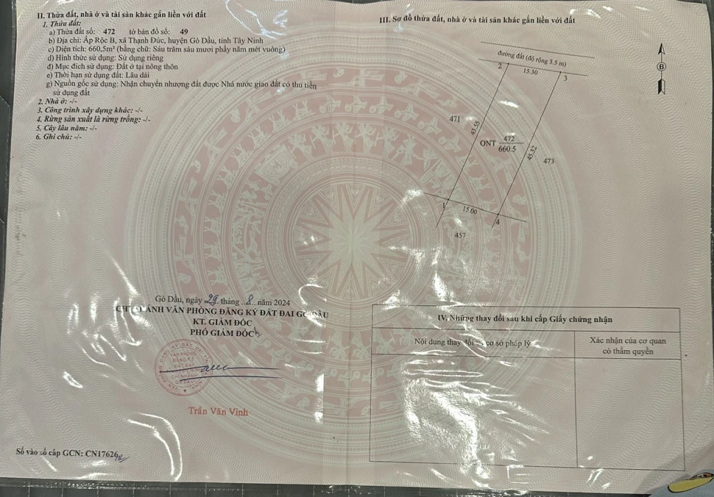 Cần bán đất Gò Dầu, Tây Ninh giá 2.75 tỷ