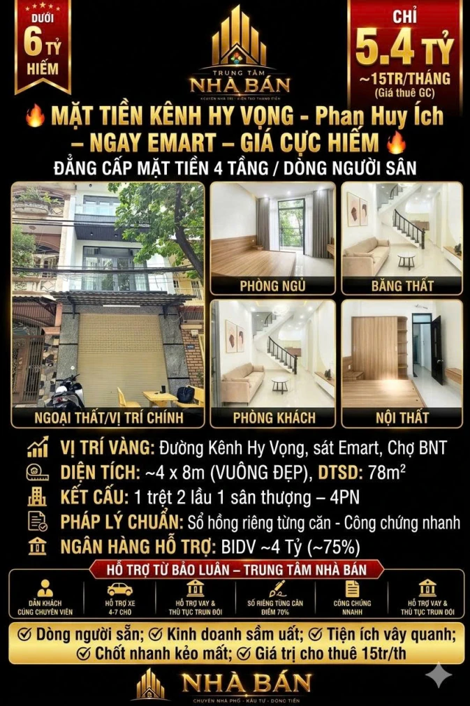 Nhà đẹp 4 tầng HXH 118/90/ Phan Huy Ích, Tân Bình, 78m2 dtsd, 4T, 4PN, 5.4 Tỷ, Sổ Đỏ! LH: 0898333313