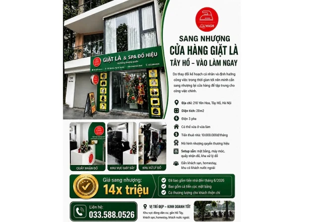 🌻Sang nhượng cửa hàng giặt là mặt phố Yên Hoa, Tây Hồ đã setup sẵn vào làm ngay - 033.588.0526