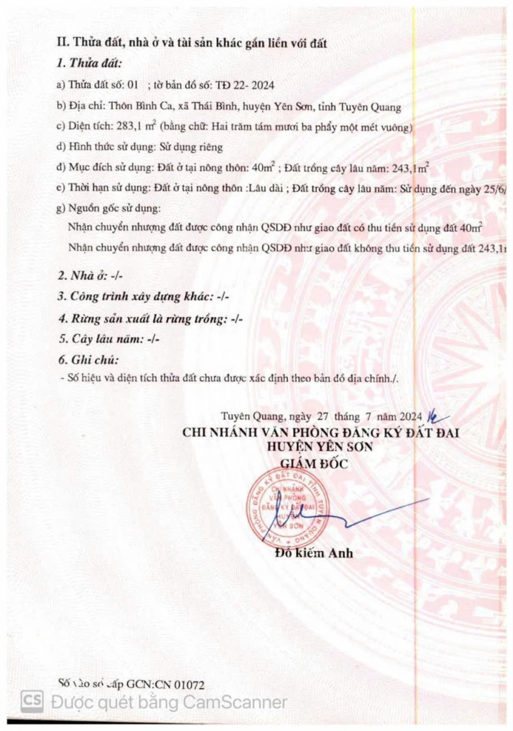CHÍNH CHỦ BÁN LÔ ĐẤT ĐẸP TẠI XÃ THÁI BÌNH, YÊN SƠN, TUYÊN QUANG
