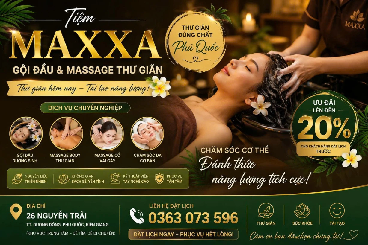 TIỆM MASSAGE – GỘI ĐẦU THƯ GIÃN TẠI DƯƠNG ĐÔNG, PHÚ QUỐC