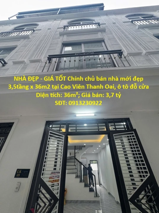 NHÀ ĐẸP - GIÁ TỐT Chính chủ bán nhà mới đẹp 3,5tầng x 36m2 tại Cao Viên Thanh Oai, ô tô đỗ cửa