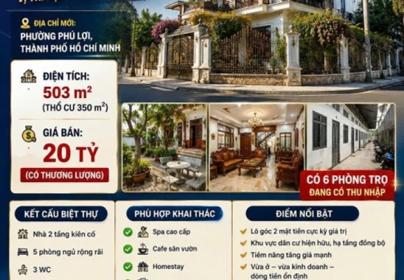 ⭐Chính chủ bán Biệt Thự góc 2MT 500m2 Phường Phú Lợi (Thủ Dầu Một, Bình Dương), Tp.HCM. 0962214131