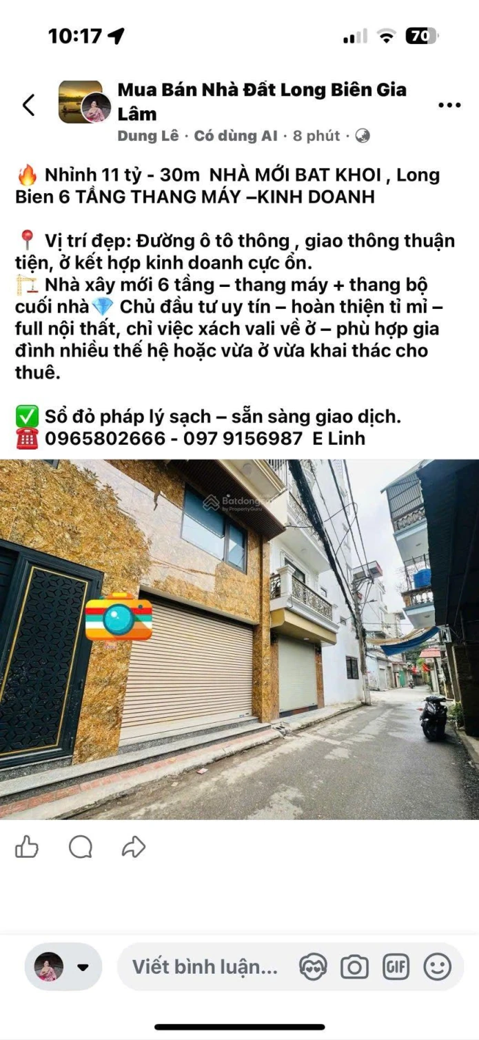 CHÍNH CHỦ CẦN BÁN NHÀ 6 TẦNG THANG MÁY – NGÕ 85  BÁT KHỐI –LONG BIÊN HÀ NỘI
