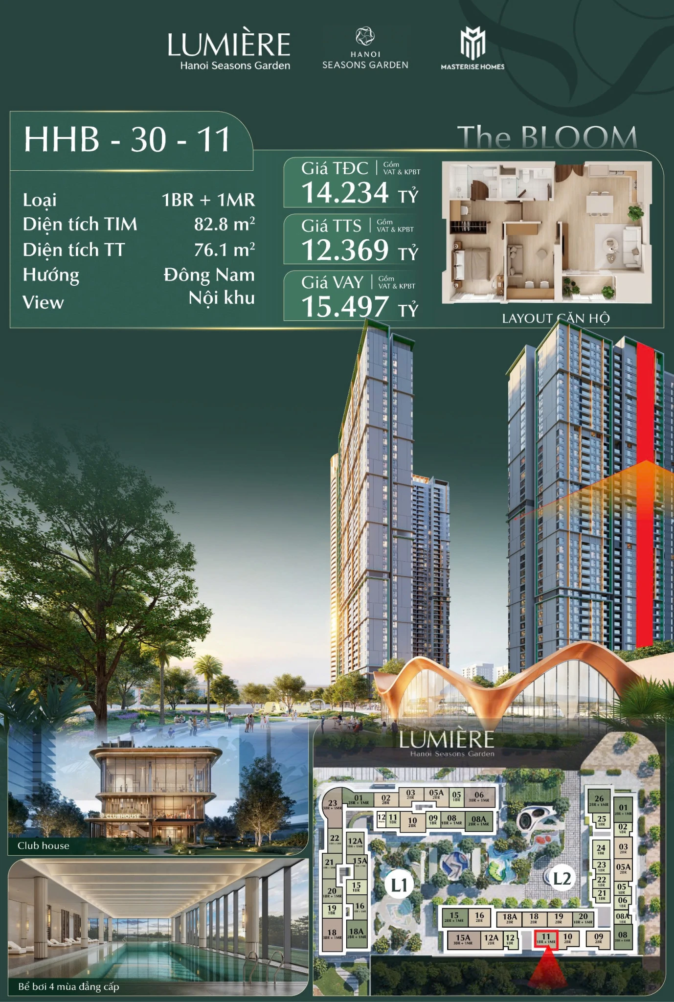 🌿 CĂN HỘ GÓC ĐẸP 1PN+1 TẠI LUMIÈRE HANOI SEASONS GARDEN – GIỎ HÀNG HIẾM MỜI KHÁCH ĐẶT MUA