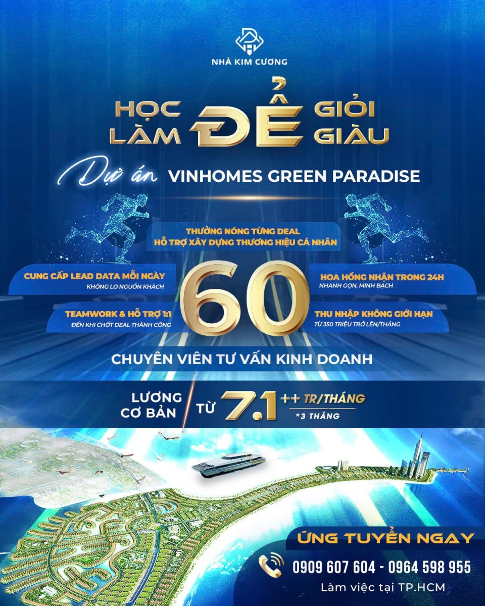  Nhà Kim Cương chiêu mộ 60 Chiến binh Tư vấn Kinh doanh BĐS – cùng nhau làm nên kỳ tích!