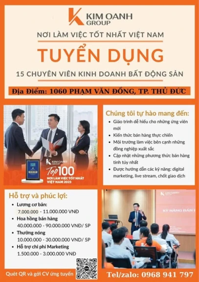   TUYỂN DỤNG NHÂN VIÊN KINH DOANH BĐS KIM OANH GROUP