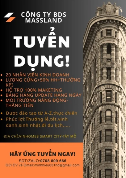  TUYỂN GẤP SALE BĐS – CHỐT DEAL TẠI VINHOMES SMART CITY