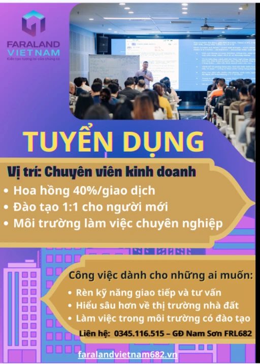 Bạn đang tìm một công việc ổn định, môi trường chuyên nghiệp và có cơ hội phát triển lâu dài? FARALAND 682 đang mở rộng đội ngũ Kinh doanh Bất động sản 🌿