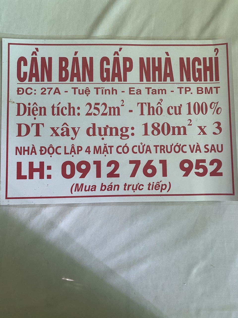 HOT !!! NHÀ NGHỈ Vị Trí Đẹp - Giá Tốt - Cần Bán Nhà Tại 27 A Tuệ Tĩnh Phường Ea Tam Tp Buôn Ma Thuột