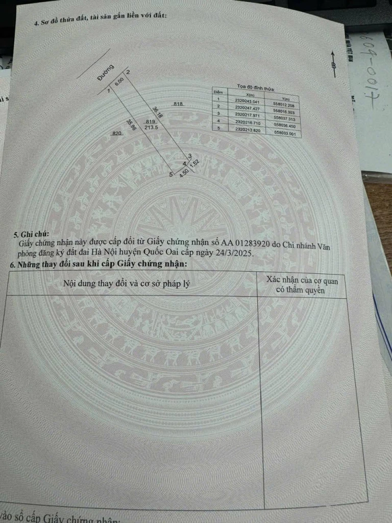 BÁN LÔ ĐẤT GẦN NHÀ MÁY IN TIỀN DT 213M2 TẠI THÔN 5 SÁT KHU TT HÀNH CHÍNH XÃ PHÚ CÁT, GIÁ HƠN 7 TỶ