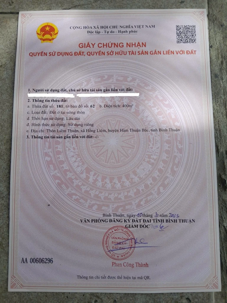 Bán 400m2 Đất Mặt Đường Bê Tông Tại Thôn Liêm Thuận, Xã Hồng Liêm, Hàm Thuận Bắc, Bình Thuận