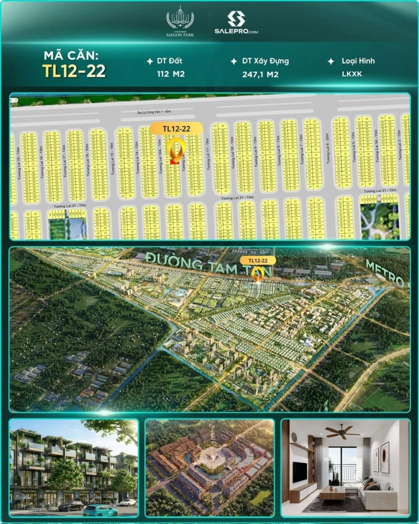 Kính gửi Anh/Chị thông tin căn:🔹 Mã căn: TL12-22 CĂN XẼ KHE VINHOMES HỐC MÔN
