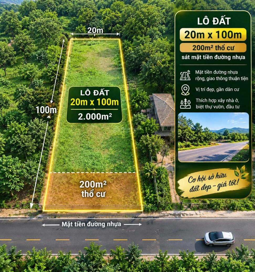 Bán trang trại tại rừng thông Dak Lép, 1,86 tỷ, 2000m2, bao đẹp hàng hiếm có 200m2 thổ cư