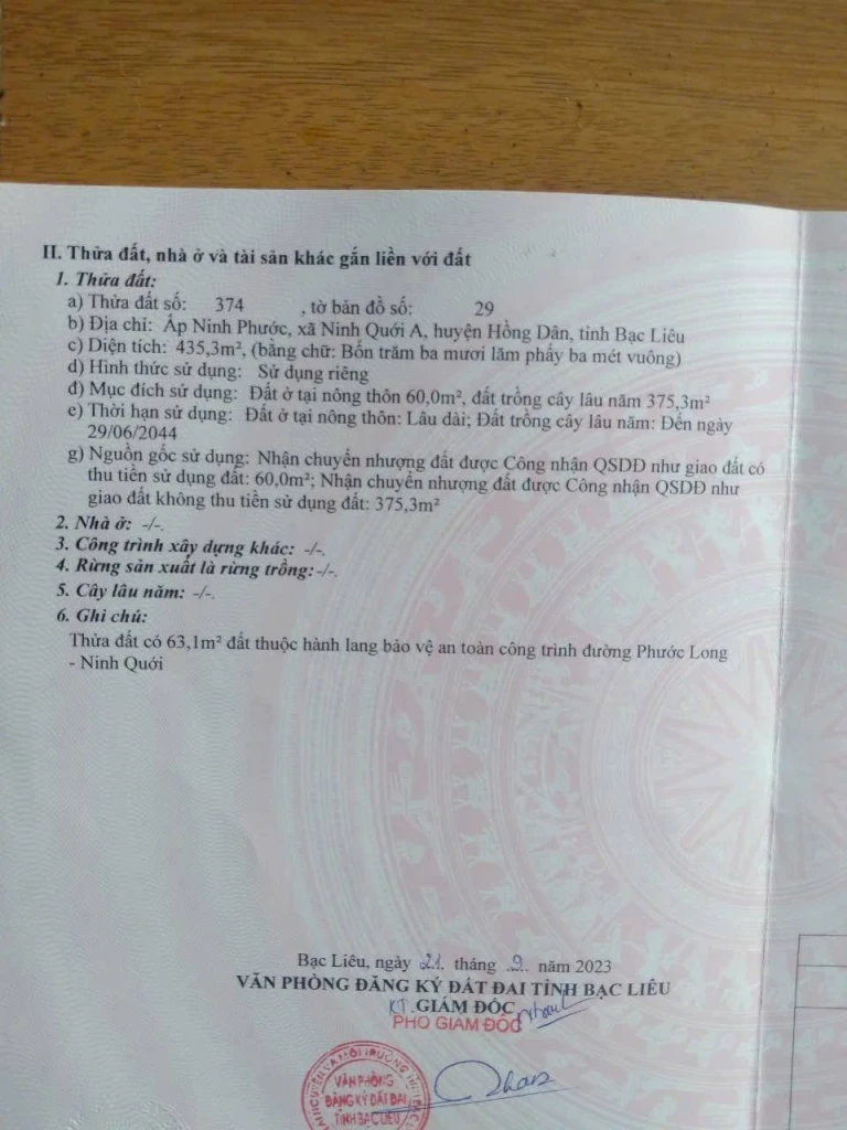 ĐẤT NỀN THỔ CƯ, LỘ NHỰA 6.5M CHỈ 375 TRIỆU  Địa chỉ: ấp Ninh Phước, xã Ninh Quới A, Hồng Dân, Bạc Liêu ( Nay là ấp Ninh Phước, xã Ninh Quới, Cà Mau)