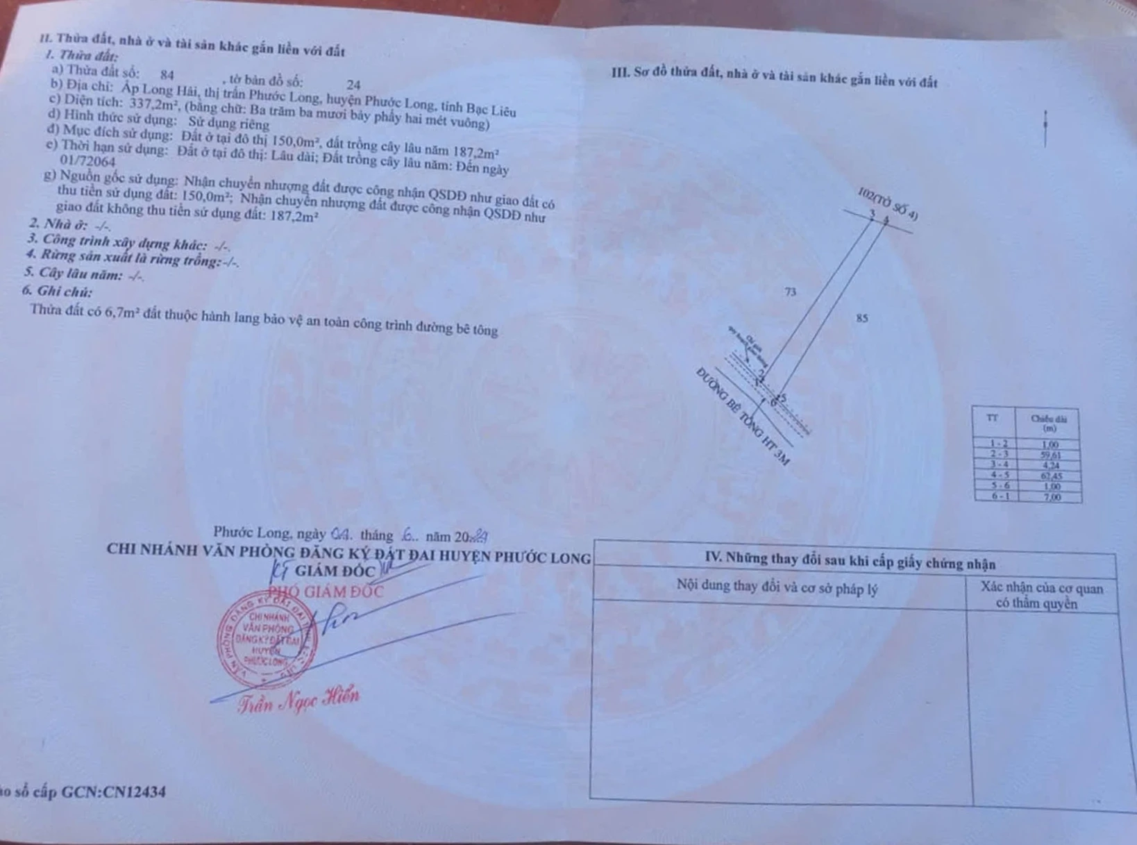 BÁN ĐẤT NỀN ĐƯỜNG KINH CỘNG HÒA  Tại : ấp Long Hải, thị trấn Phước Long, Phước Long, Bạc Liêu