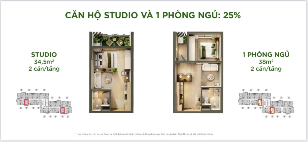 Căn hộ 1 phòng ngủ 38m2 1PN 1WC Sky Retreat, Quỹ hàng ưu tiên,Hướng cao tốc thoáng mát