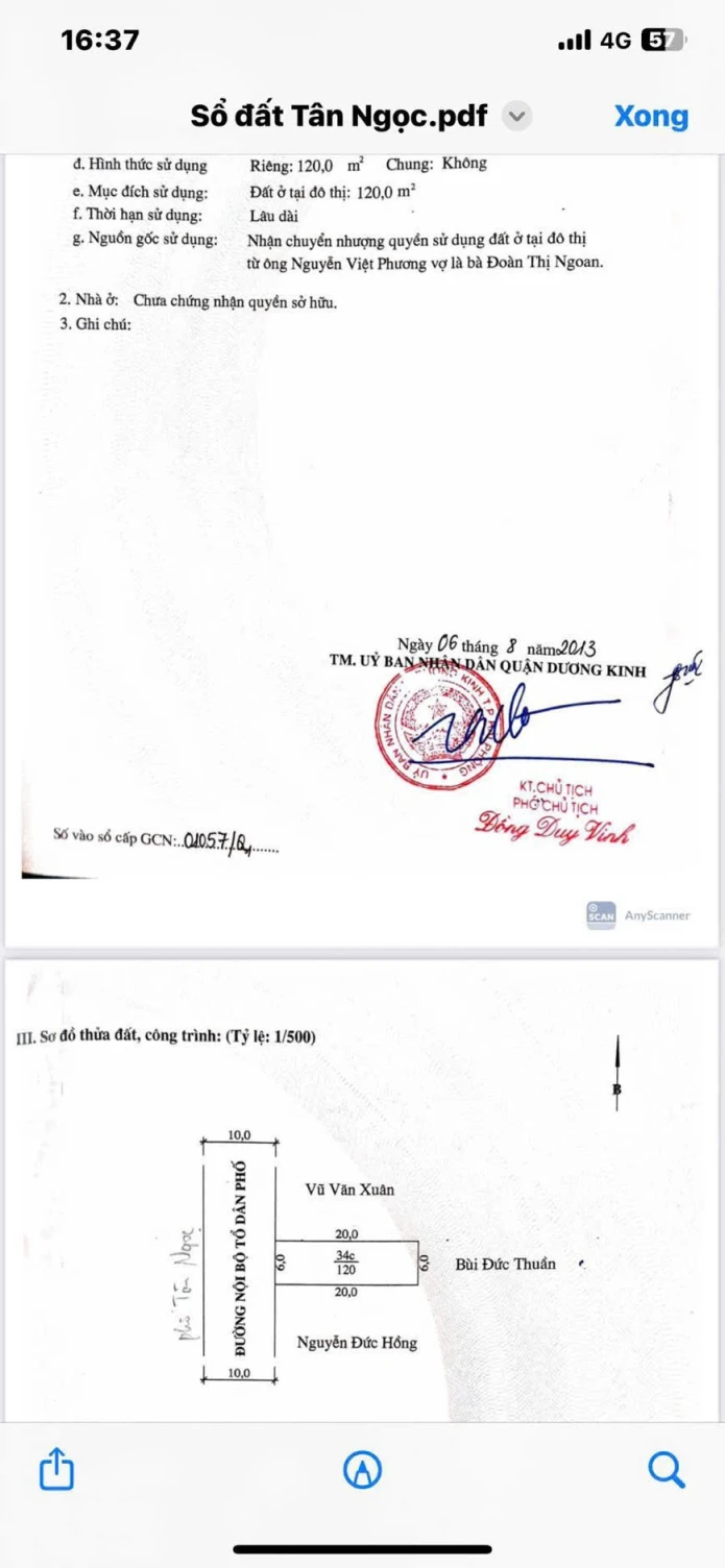 Đất mặt tiền 6m phố 183 Tân Thành – 120m2 cực hiếm khu dân cư đông – giá chỉ 2x triệu/m2 – ZALO 0567 222 555