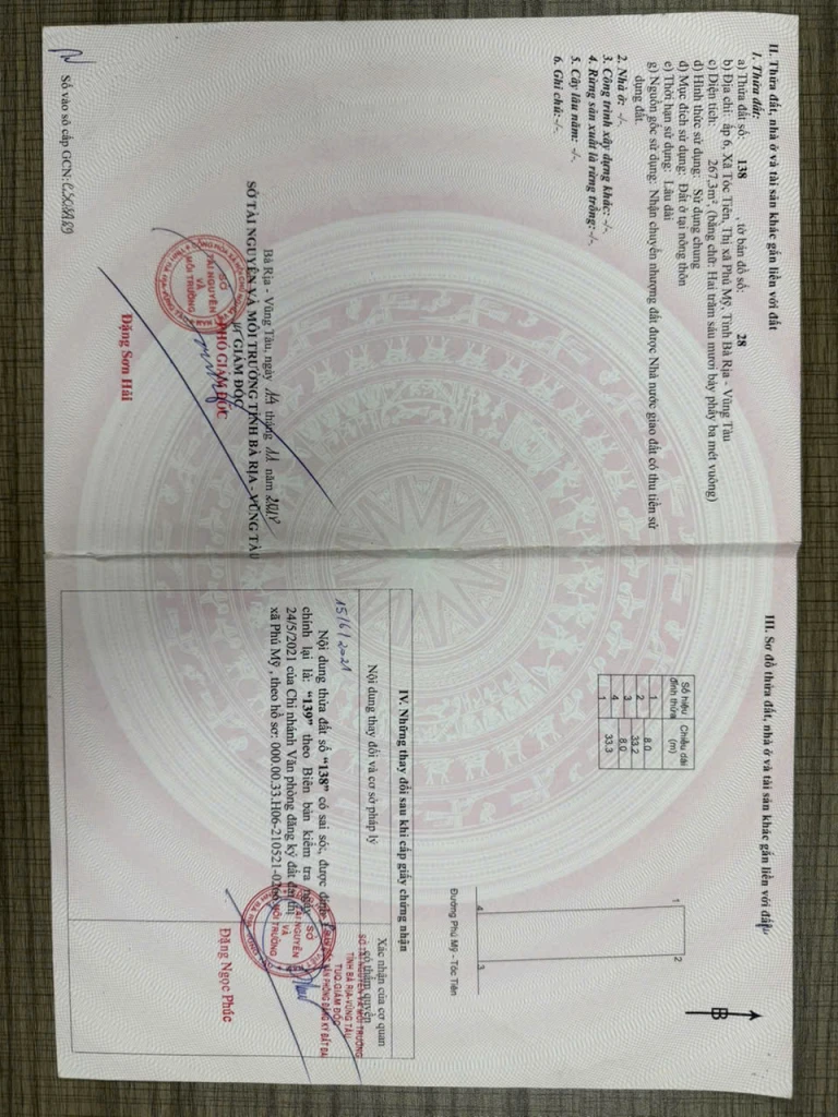 Chủ cần bán lô đất mt kinh doanh mt phú mỹ tóc tiên