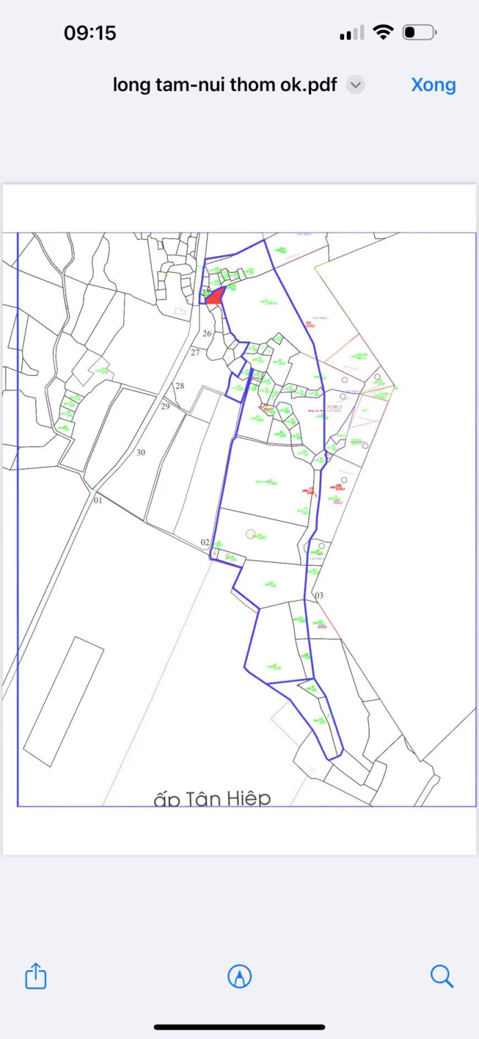 Lô Núi Thơm, Long Tân tổng diện tích 10 mẫu có 4 mẫu thổ cư