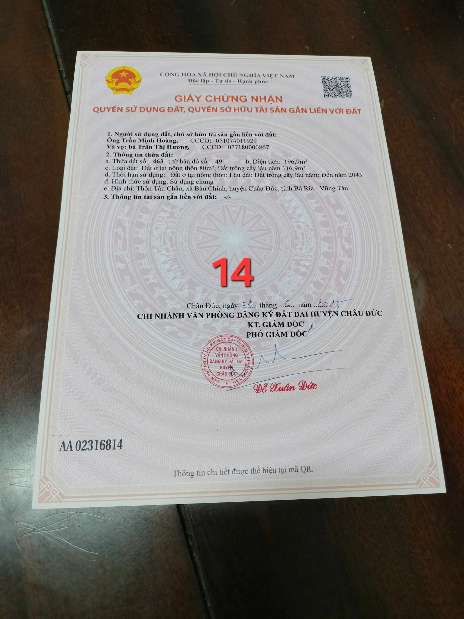 Chủ cần bán miếng đất xã suối rao thôn Huyện châu đức BRVT