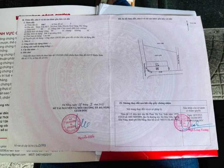 Bán đất 2 mt thôn Yến Nê 1, Hoà Tiến, Hoà Vang