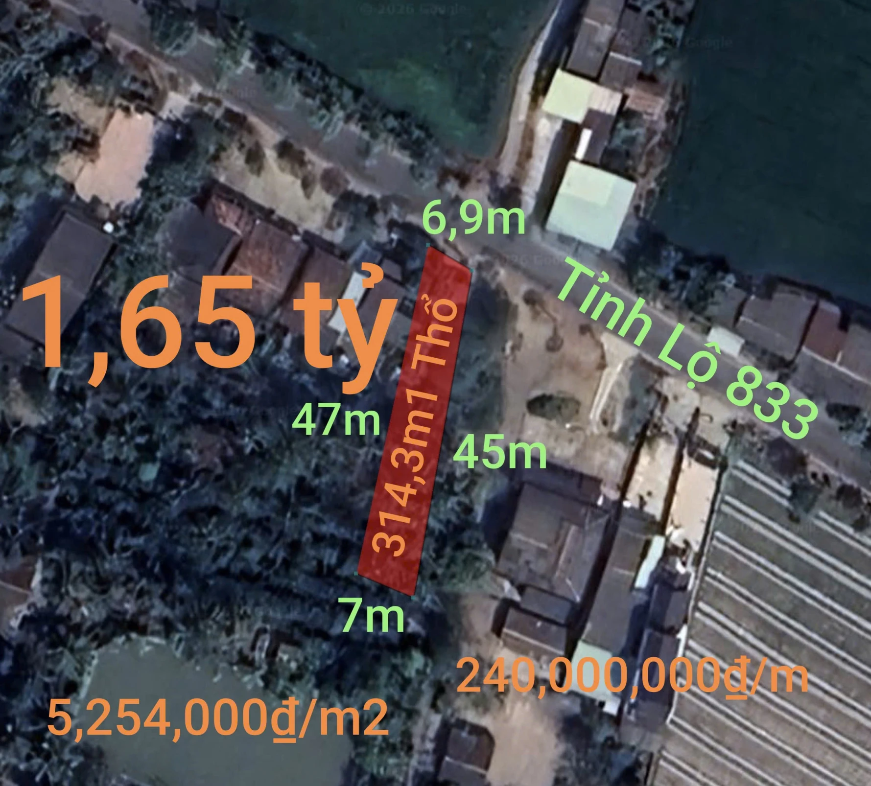 Bán lô đất thổ hai mặt tiền tỉnh lộ 833 giá 1,65 tỷ