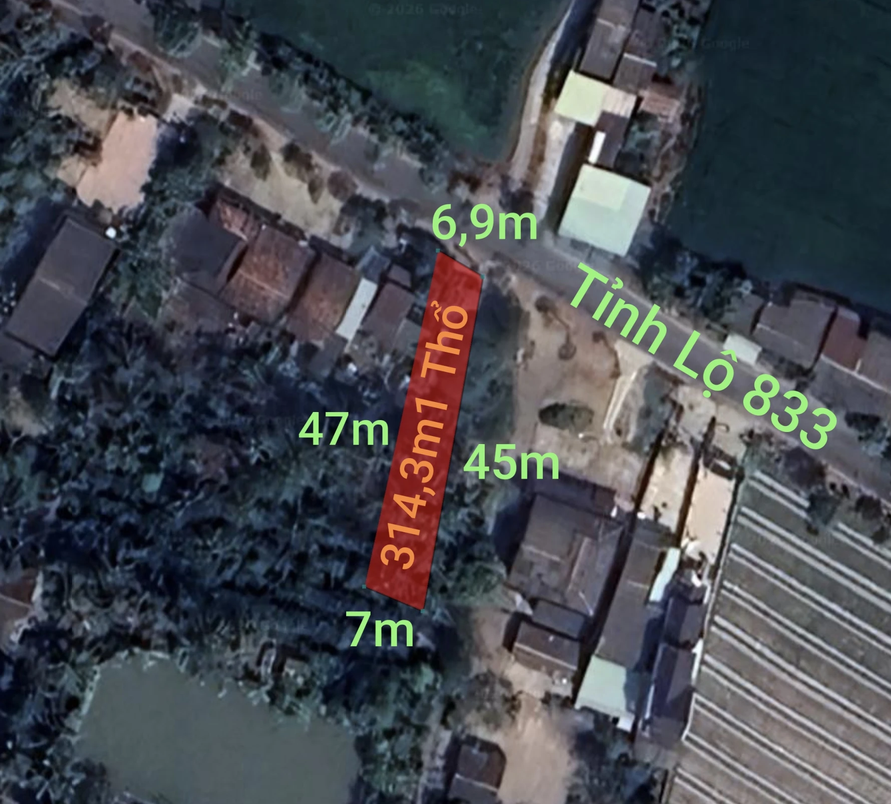 Bán lô đất thổ hai mặt tiền tỉnh lộ 833 giá 1,85 tỷ