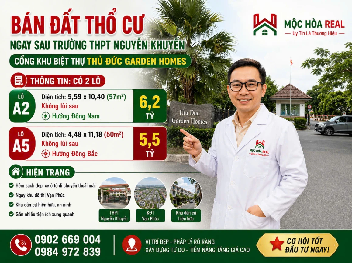 Bán Đất Thổ Cư – Ngay Sau Thpt Nguyễn Khuyến – Cổng Thủ Đức Garden Homes - Đường 3 Hiệp Bình Phước