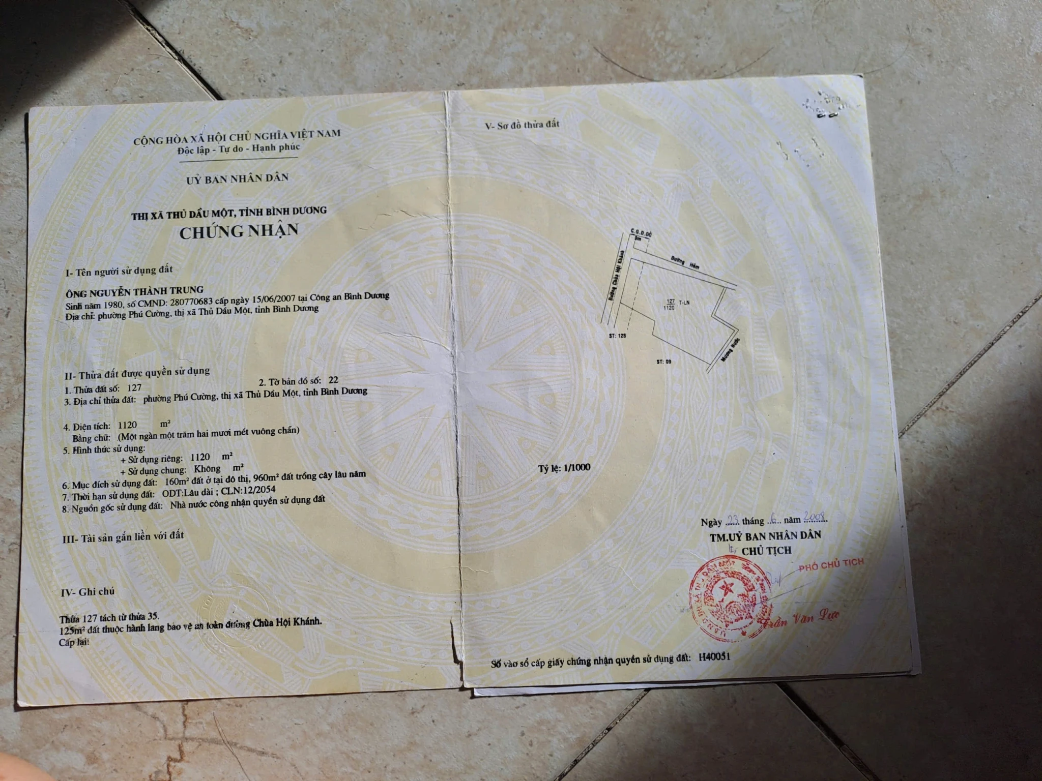 Cần Bán Đât Phường Phú Cường, Thị Xã Thủ Dầu Một, Tỉnh bình Dương