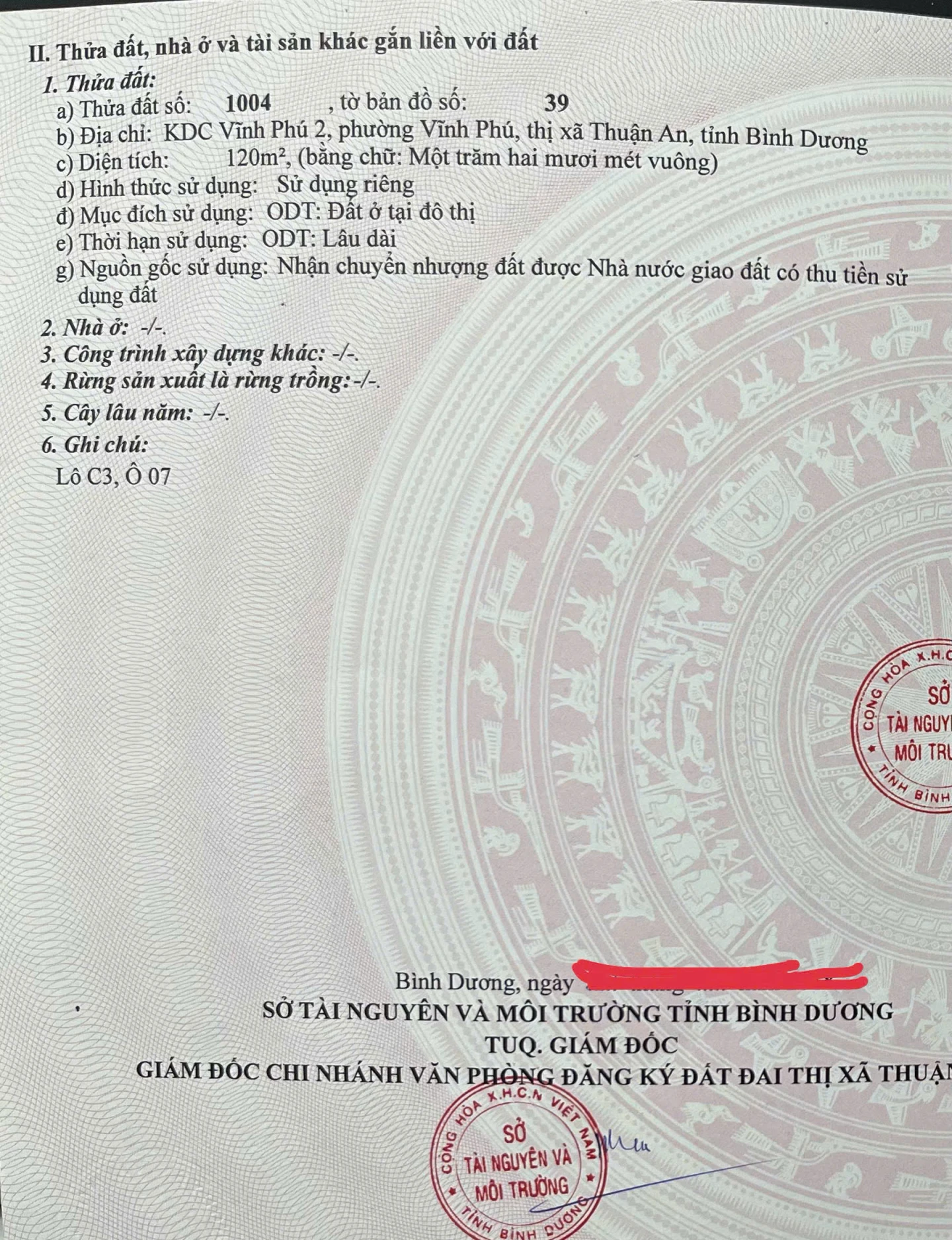 Cần Bán nhanh Lô Đất KDC Vĩnh Phú 2, Phường Vĩnh Phú, TX Thuận An, Bình Dương
