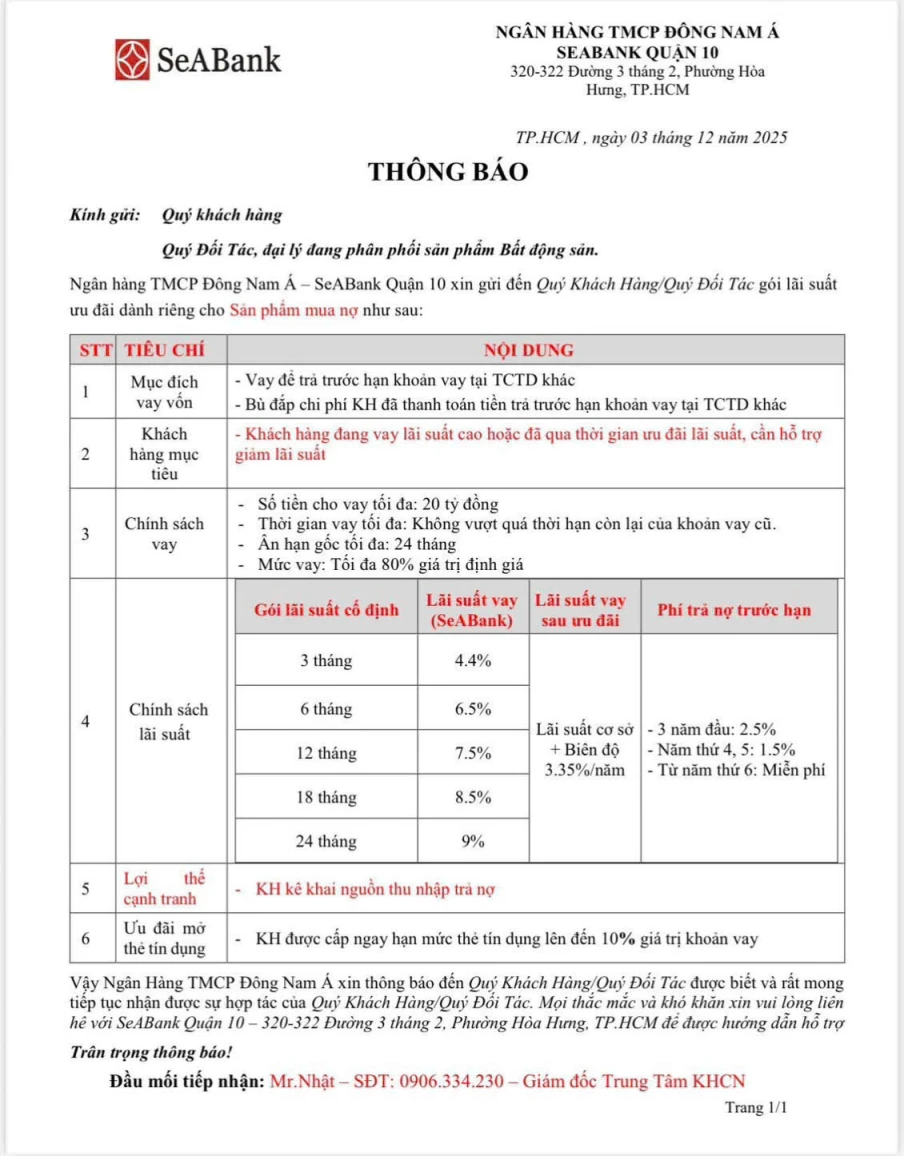 SEABANK – HỖ TRỢ MUA NỢ & GIẢM LÃI SUẤT CHO KHÁCH HÀNG ĐANG VAY
