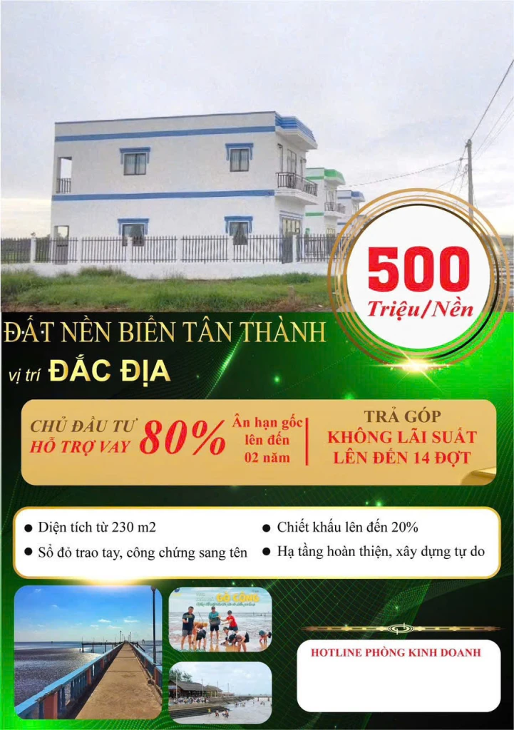 ĐẤT NỀN BIỂN TÂN THÀNH –  Ưu Đãi Cực Khủng đến 20%.