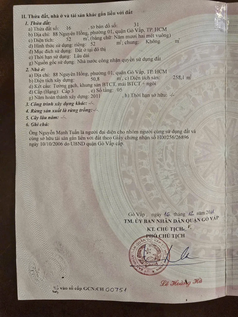 Bán mặt tiền kinh doanh 88 nguyên hồng p1 gò vấp