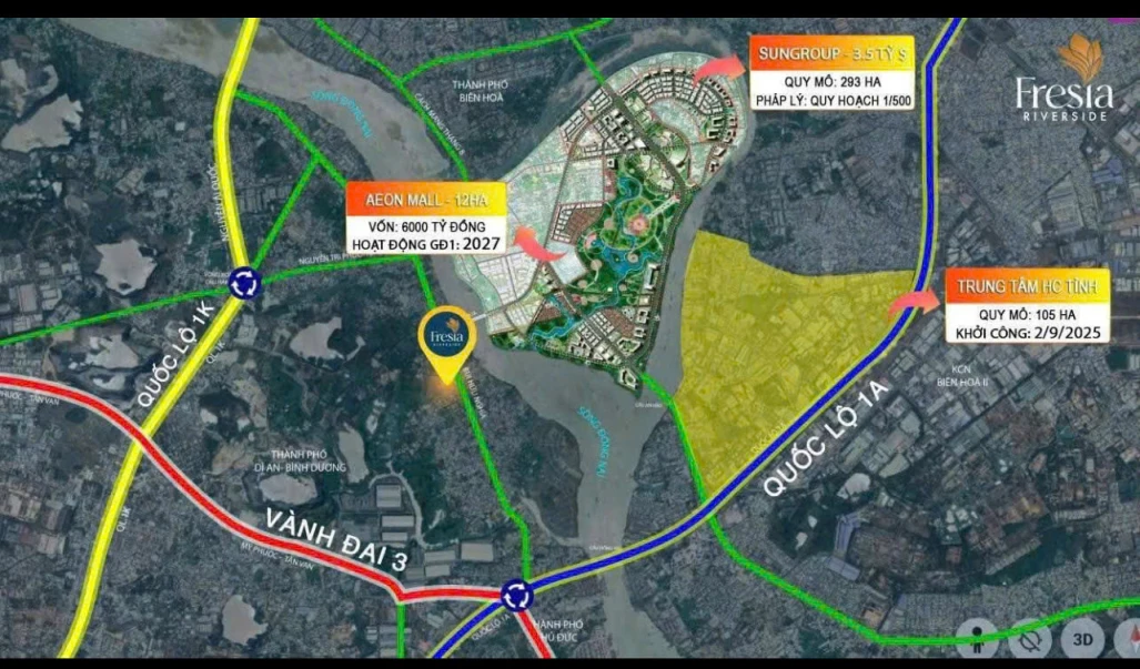 2PN 1WC 1,79 tỷ căn hộ chung cư Fresia Riverside Tân Vạn Biên Hòa, Aeon Mall, Metro Suối Tiên