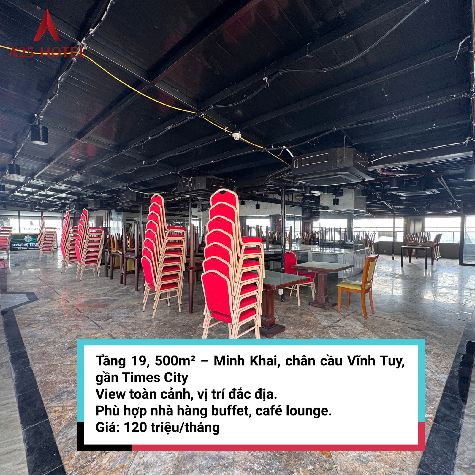 CHO THUÊ TẦNG 19 – TÒA A25 MINH KHAI, HAI BÀ TRƯNG, HÀ NỘI - 500M2 - 120TR/THÁNG