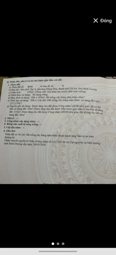 CHÍNH CHỦ BÁN NHÀ ĐẤT DIỆN TÍCH LỚN ĐƯỜNG TRẦN VĂN ƠN – ĐÔNG HÒA, DĨ AN