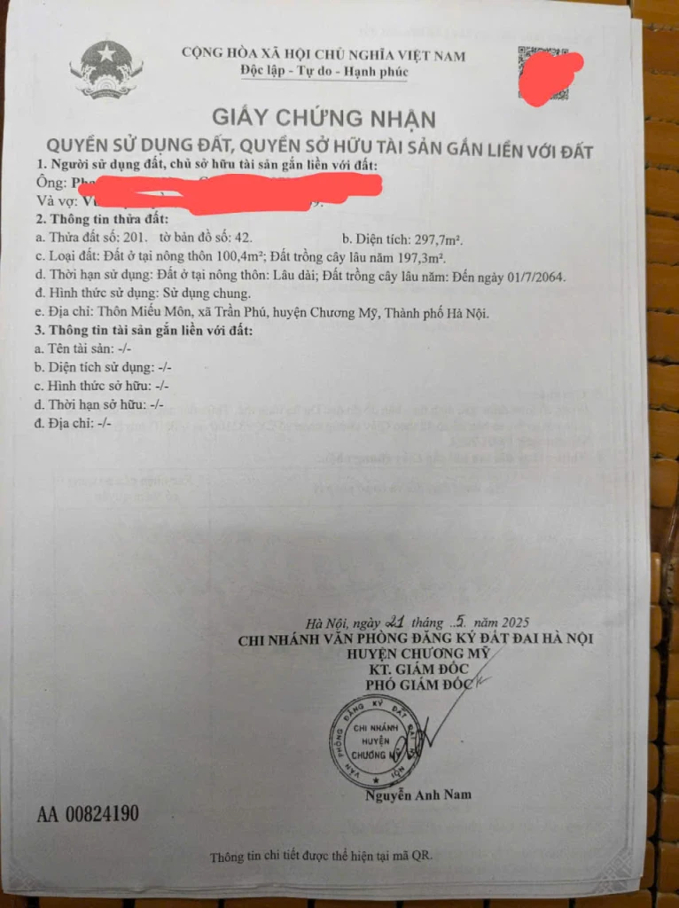 Bán lô đất vị trí đẹp tại Thôn Miếu Môn, Xã Trần Phú, Chương Mỹ, HN