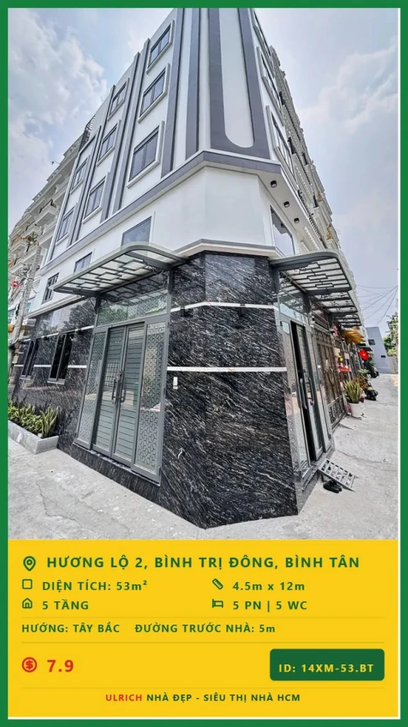 Nhà 5 tầng lô góc Hương Lộ 2 , Bình Tân , xe hơi tới nhà, tặng full nội thất
