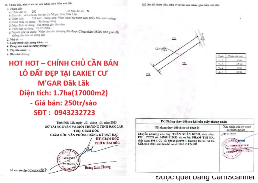 HOT HOT – CHÍNH CHỦ CẦN BÁN LÔ ĐẤT ĐẸP TẠI EAKIET CƯ M'GAR Đăk Lăk