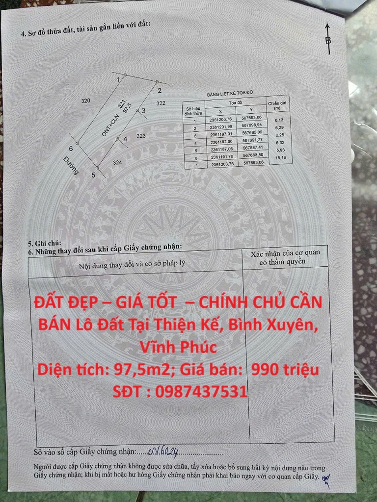 ĐẤT ĐẸP – GIÁ TỐT  – CHÍNH CHỦ CẦN BÁN Lô Đất Tại Thiện Kế, Bình Xuyên, Vĩnh Phúc